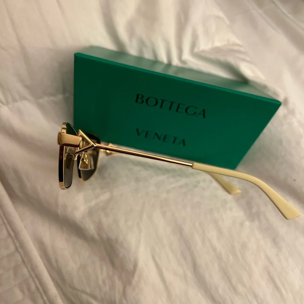Bottega Veneta Gold Sunglasses with Rectangular Lenses